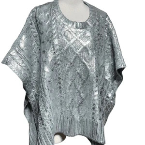 Anna & Ava NWT Silver Metallic Cable knit Poncho Tunic sweater One Size - Picture 1 of 4