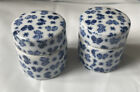 Small Ceramic Set 2 Of Pots with Lids Blue&White Butterfly Pattern Signs Of Wear