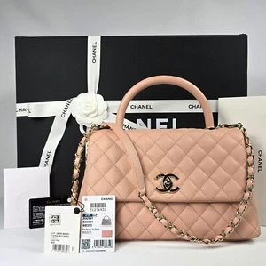 CHANEL Coco Small Top Handle Flap Light Pink Quilted Caviar Leather Gold GHW - Picture 1 of 19