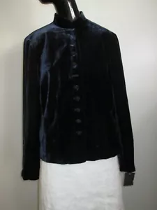 Giacca nuova Liz Claiborne taglia 10 Rich Navy velluto viscosa seta stile mandarino - Foto 1 di 8