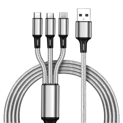 Câble Multi USB 3 en 1 Tressé et Renforcé - USB-C, Micro-USB et ltg - 1.2m - Imagen 1 de 4