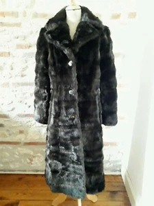 Manteau maxi fausse fourrure brun T.36 VINTAGE 60 70 Long faux fur coat sz XS - Picture 1 of 12