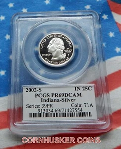 2003-S INDIANA SILVER WASHINGTON QUARTER PCGS PR69DCAM ~ DEEP MIRROR SURFACE - Picture 1 of 2