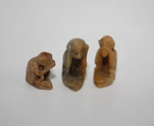 Antike japanische Stein Netsuke Affen hören... sprechen... sehen keine bösen Figuren 1" - Bild 1 von 18