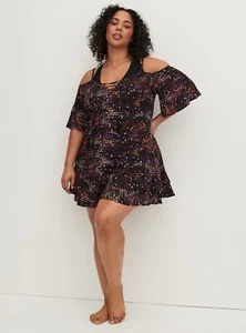 Vestido de encubrimiento de hombros fríos con cordones tórrido - Estampado de estrellas (talla 0x) - Imagen 1 de 4