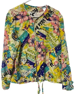 Blusa top para mujer Kriss Kross vintage años 80 100 % seda floral manga larga mediana Foto 1 de 4