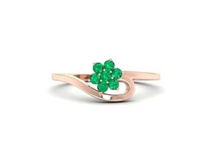 Natural Emerald Gemstone Flower Style Cluster Women Ring Solid 10k Gold Ring h68 - Picture 1 of 8