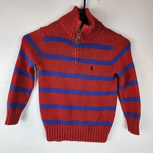 Polo Ralph Lauren Red Blue Striped 1/4 Zip Sweater Boys Kids Size 4/4T Preppy - Picture 1 of 8