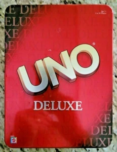 UNO DELUXE IN COLLECTIBLE TIN by MATTEL, 2-10 PLAYERS, COMPLETE  #B0001 2002 - Picture 1 of 3