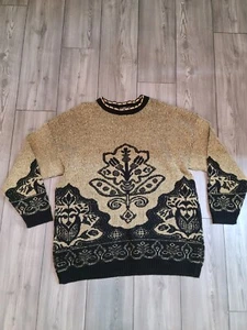 Vintage Sweater Gold Sweater Black Sweater Winter Sweater Holiday Sweater - Picture 1 of 6
