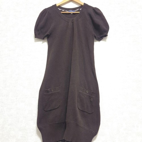 Abito Burberry blu etichetta waffle manica a sbuffo marrone taglia 38