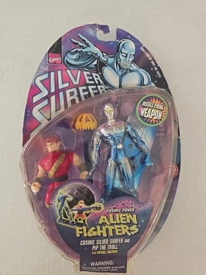 Alien Fighters Cosmic Silver Surfer and Pip The Troll Figure 1998 Toybiz Vintage - Image 1 of 4