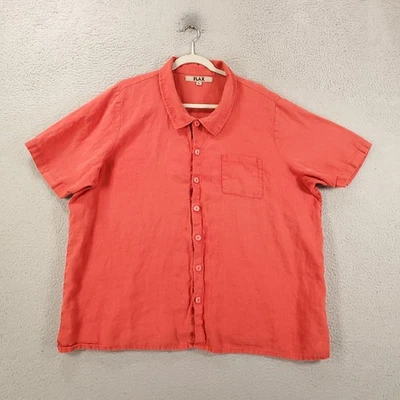 Flax Linen Shirt Mens Large Red Orange Button Up Breathable Pocket Short Sleeve - Image 1 of 4