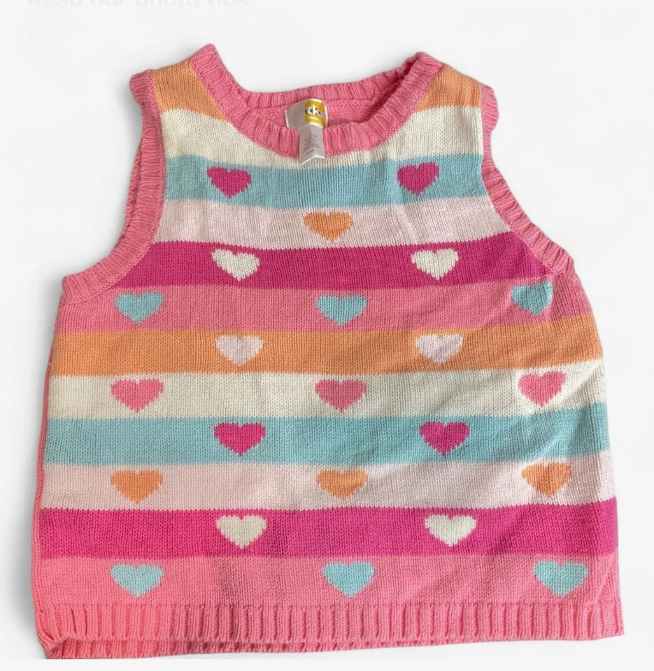 Chaleco Suéter TKS Niños Rosa Multicolor Corazones Tejido Talla 3T Kidcore Preppy Foto 1 de 4