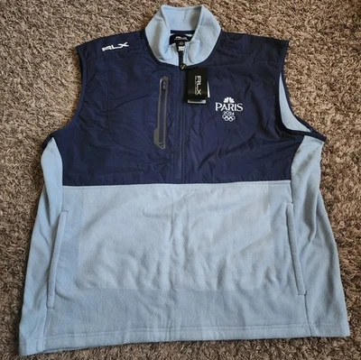 NUEVO CON ETIQUETAS RLX Ralph Lauren Paris 2024 Azul 1/2 Cremallera Polar Chaleco Chaqueta Para Hombre XL Foto 1 de 4