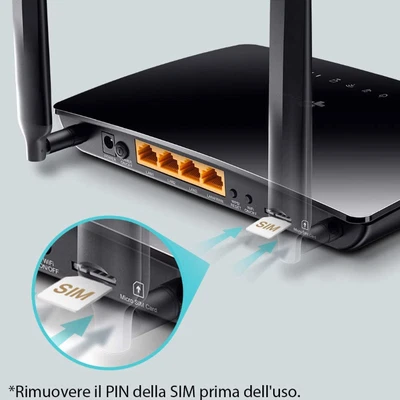 ROUTER MODEM 4G LTE CON 4 PORTE LAN E 2 ANTENNE WIFI CON SLOT SIM TP-LINK TL-MR6 - Immagine 1 di 2