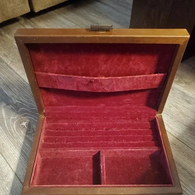 Joyero vintage de caoba del siglo XIX placa de latón forrado de terciopelo 12x8"  Foto 1 de 4