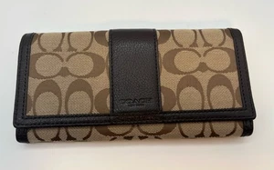 VTG Coach Signature Hampton  Wallet Brown Trifold Clutch Leather Canvas EUC - Picture 1 of 6