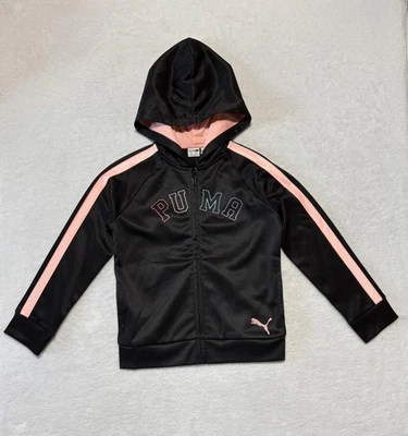 Chaqueta Puma Niñas Mediana Negra Rosa Con Capucha Cremallera Completa Atlética Pista Jóvenes Niños Foto 1 de 4