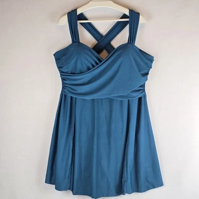 COCOPEAR Plus 5X Elegante Traje de Baño Cruzado Drapeado Falda Verde azulado Adelgazante NUEVO Foto 1 de 4