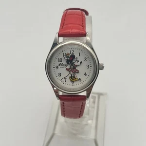 Disney Minnie Mouse Silver Tone Red Leather Kids Watch - Picture 1 of 8