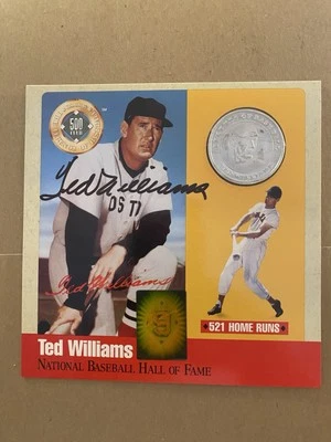 TED WILLIAMS SIGNED SILVER PROOF 500 HR CLUB COIN COA HOF RED SOX AUTO - Image 1 of 4