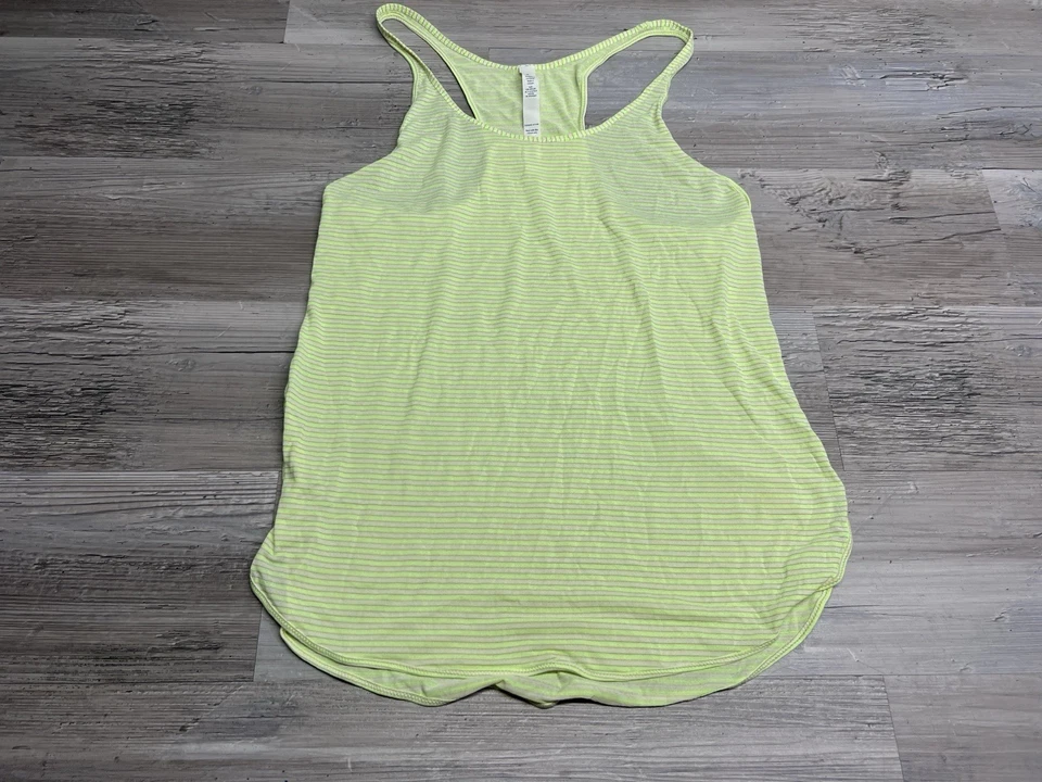 Camiseta sin mangas Lululemon transparente espalda cruzada para mujer talla 8 atlética verde lima a rayas Foto 1 de 4