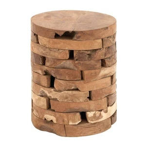 14 in. Light Brown Cylinder Wood Handmade Live Edge End Table with Brick Design - Picture 1 of 8