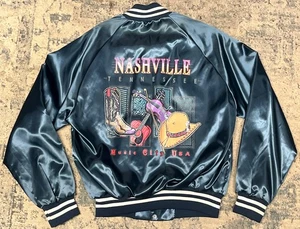 Giacca Bomber Vintage Anni 80 Nashville Music City Chitarra Grafica Blu Uomo Medium - Foto 1 di 8