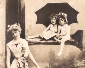 Antique RPPC UDB Studio Photo Children On A Large Letter E Fantasy France c1900s - Picture 1 of 3