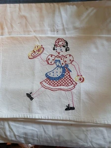 Vintage Geschirrtuch/ Geschirrtuch mit Kellner Stickerei Design, sehr schön - Bild 1 von 4