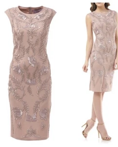 JS Collections Dori Dusty Rose Embroidered MIDI Cocktail Dress Women Size 10 New - Picture 1 of 24