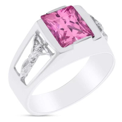 Simulated Tourmaline Solitaire W/ Jesus Crucifix Cross Men's Ring In 10K Gold - Image 1 of 3