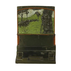 Antiguo sujetalibros de bronce pompeyano de 1925 "La pastora" pintado a mano - Imagen 1 de 6