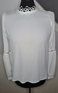 Lucy wang high collar embroidered long flare sleeve blouse womens size M - Picture 1 of 14