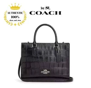 ❤️🌺🌹 COACH Maggie Small 2way Tote Bag CY669 Silver/Black Croc Embossed Leather - Bild 1 von 7