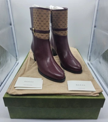 Gucci 659927 с пряжкой ремень ботильоны бордовый совершенно новый 37,5 Бесплатная доставка - Изображение 1 из 4