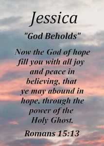 Jessica "Gott sieht" Andenken Name Bedeutung Karte mit Bibelvers - Bild 1 von 1