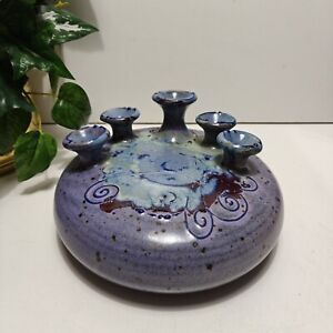 Purple/Blue Drip Glaze Art Pottery 5-Chimney Oil Lamp Signed Don 2004
