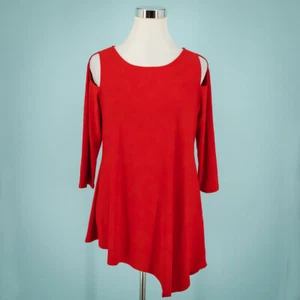 IC by Connie K Size Small S Red Crew 3/4 Sleeve Asymmetrical Cut Out Tunic Top  - Picture 1 of 6