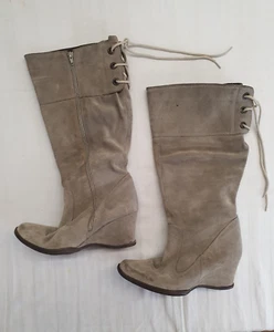 EVANS Boot Ladies Womens Size 7 EU 40 Beige Real Suede Knee Boots - Picture 1 of 12