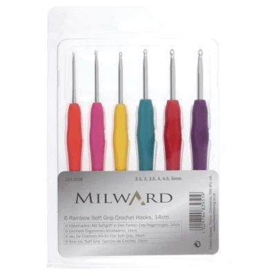 Milward Crochet Hook Set Soft Grip Handles Soft Touch 14cm x 6 Assorted Sizes