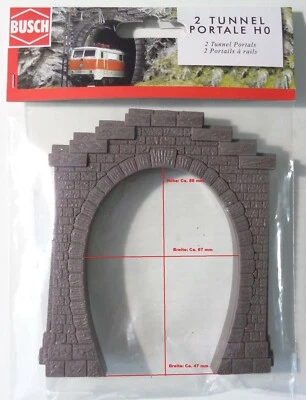 BUSCH 7026 H0, 2 Tunnelportale, E-Lok-Portale, 1-gleisig mit Tunnelröhrenansatz