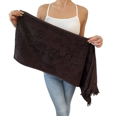 Toalla de playa Chanel Sport Vintage con logotipo marca CC flecos marrón algodón rango AB+ Foto 1 de 4