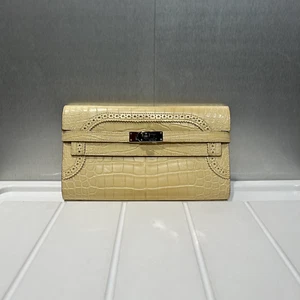 Hermes Kelly Long Wallet Ghillies Vanille (Color Code Y1) Alligator X (2016) - Picture 1 of 13