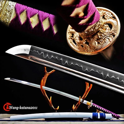 Espada afiada samurai japonesa feita à mão aço T10 temperado argila Katana Hamon real - Imagem 1 de 4