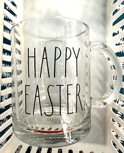Rae Dunn “Happy Easter” 18 oz Clear Glass Mug by Enchante - Picture 1 of 3
