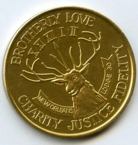 .Mardi Gras Doubloon Krewe of Elks of Orleanians 1976 aluminio dorado - Imagen 1 de 2