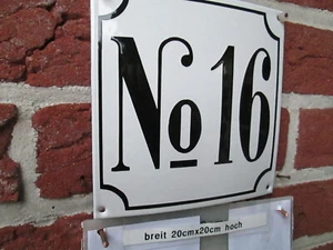 Hausnummer No.  16 Die Echte Emaille schwarze Zahl/weißem Hintergrund 18cmx18cm - Bild 1 von 24