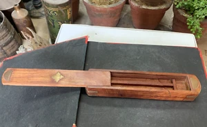 18's Antique Old Handcrafted Original Wooden Pen Pencil Case Box w/ Sliding Lid - Picture 1 of 10